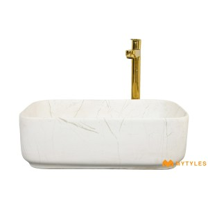 undefined-Ceramic Marble Finish White Wash Basin Code31648 (325x450mm, Matt)