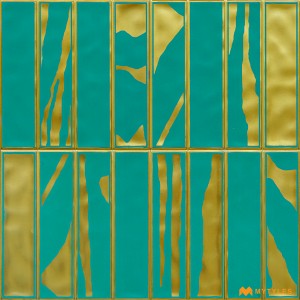 undefined-Ceramic Green and Gold Subway Wall Tile Code28892 (300x300mm, Metallic)