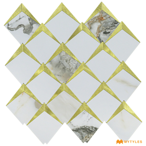 undefined-White Metal Mosaic Wall Tile Code25593 (300x300mm, Metallic)