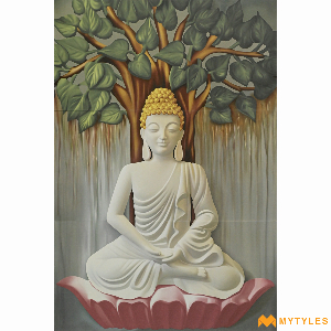 undefined-Poster Wall Tile - Buddha KM950 Code8319 (2x3 Feet, Matt, 3Pcs)
