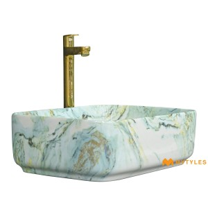 undefined-Ceramic Marble Finish Blue Wash Basin Code31888 (325x450mm, Glossy)