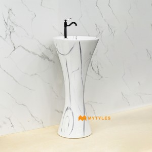 undefined-Ceramic White Pedestal Wash Basin Code34139 (410x410x875mm, Glossy)