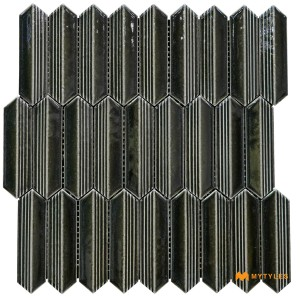 undefined-Imported Black Mosaic Wall Tile Code31166 (280x300mm, Glossy)