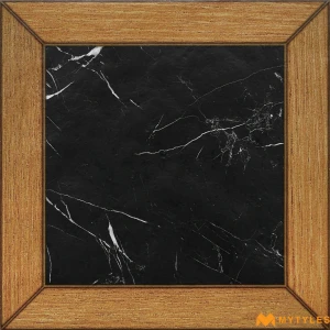 undefined-Black Marquina Wood Inlay Carving Matt Ceramic Tile Code40644 300x300mm