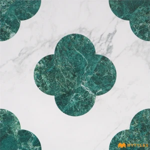 undefined-Luxe Green Marble Quatrefoil Ceramic Inlay Tile Code40248 300x300mm 10Pc Pack