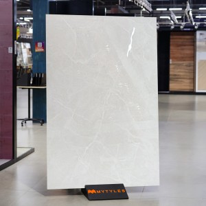 undefined-White Statuario Marble Look Vitrified Slab Tile Code37283