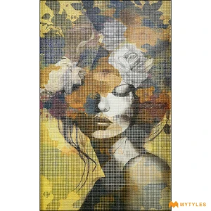 undefined-Ceramic Floral Woman Wall Poster Tile Code33712 (5x8 Feet, Matt)-Pixel-901