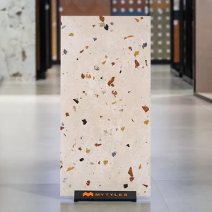 undefined-Vitrified Cream Terrazzo Floor and Wall Tile Code37945 (600x1200mm, Matt)