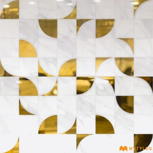 undefined-Imported White and Gold Highlighter Wall Tile Code31170 (300x600mm, Metallic)