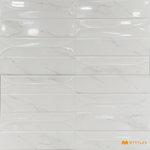 Geometric Tiles-Ceramic White Geometric Wall Tile Code31662 (300x600mm, Glossy)
