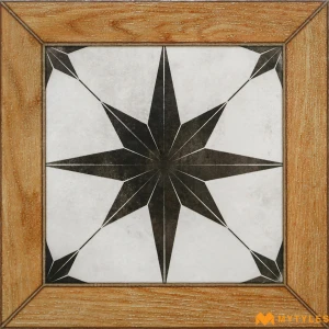 undefined-Faux Wood Compass Star Carving Matt Ceramic Moroccan Tile Code40639 300x300mm