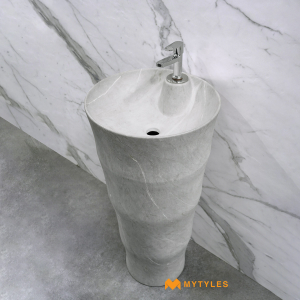 undefined-Grey Marble Design Pedestal Wash Basin Code28199 (31x17 Inch, Matt)