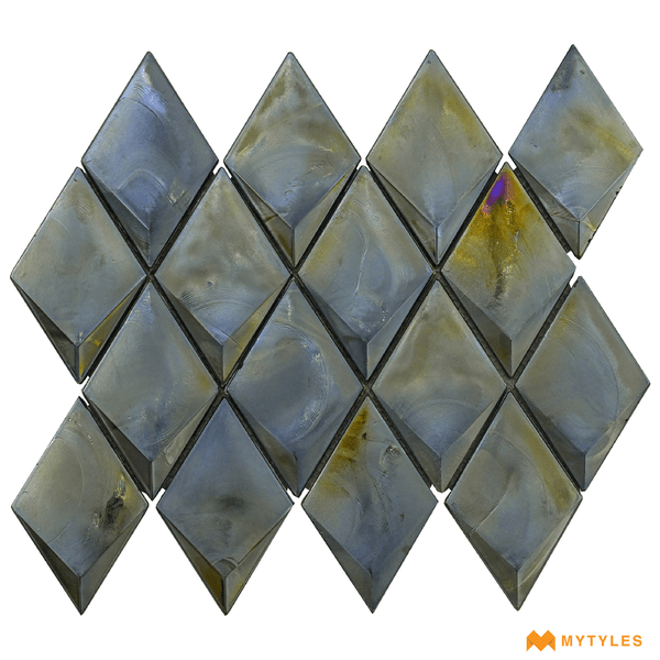 Mosaic Tiles-Imported Grey Diamond Mosaic Wall Tile Code25482 (249x312mm, Glass, Dry Wall Only)
