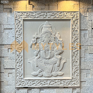 undefined-Natural Stone Ganesha Mural Code25575 (2.5x3 Feet,Mint Stone)-MYTMU021