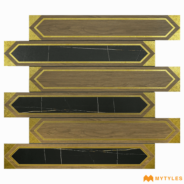 Wooden Tiles-Vitrified Wooden Plank Tile Code20542 (150x900mm, Metallic)