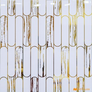 undefined-Ceramic White and Gold Highlighter Wall Tile Code31252 (300x600mm, High-Glossy)
