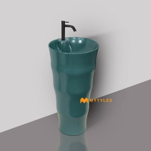 undefined-Ceramic Green Pedestal Wash Basin Code30984 (420x420x840mm, Matt)