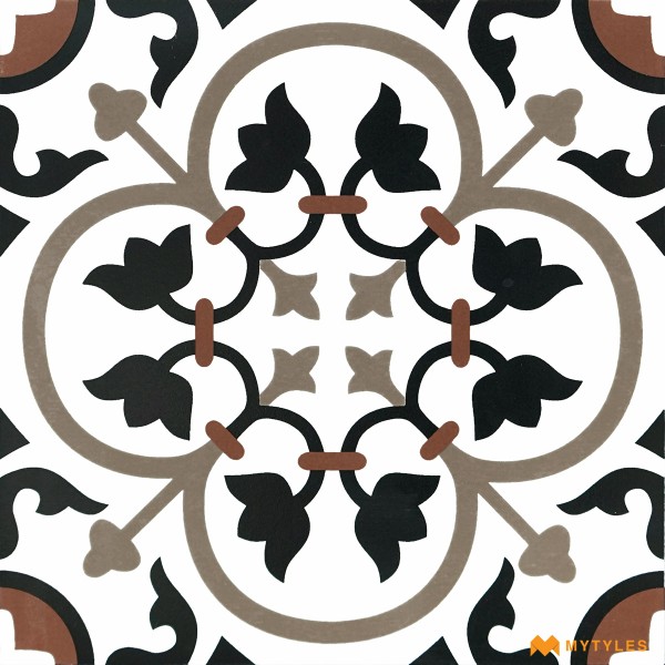 Moroccan Tiles-White and Black Moroccan Floor and Wall Tile Code2804 (300x300mm, Matt)