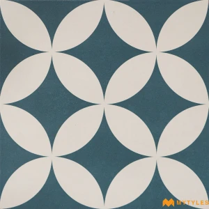undefined-Ocean Blue Cream Petal Matt Ceramic Moroccan Tile Code39783 300x300mm 11Pc