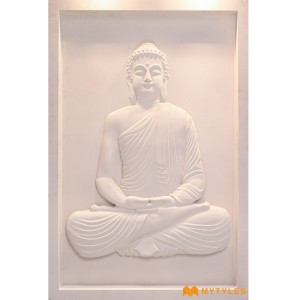 undefined-Meditating Buddha Mint Stone Mural Code26085 (2x3 Feet, Stone)-MYTMU023