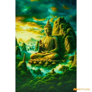 undefined-Vitrified Buddha Poster Wall Tile Code31372 (4x6 Feet, Glossy, 3Pcs)