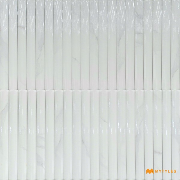 Geometric Tiles-Ceramic White Fluted Wall Tile Code31668 (300x600mm, Glossy)