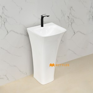 undefined-Ceramic White Pedestal Wash Basin Code30986 (400x375x820mm, Glossy)