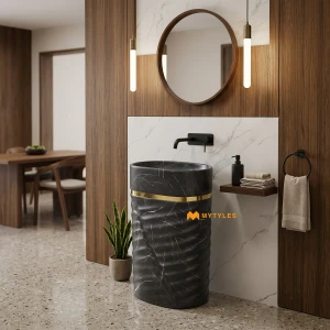 undefined-Ceramic Black Pedestal Wash Basin Code35288 (510x360x820mm, Matt)