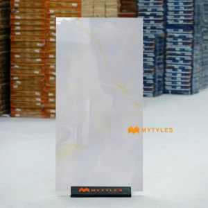 undefined-Ice Grey Onyx Glossy Vitrified Marble Tile Code40606 600x1200mm 2Pc