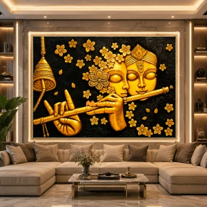 undefined-Black Gold Radha Krishna Poster Wall Tile Code32849 (4x6 Feet, Glossy)