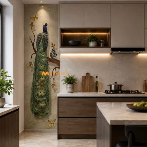 undefined-Poster Wall Tile - Peacock KC816  Code22355 (1.5x5 Feet, Matt, 5Pcs)