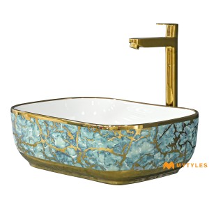 undefined-Ceramic Blue Designer Wash Basin Code31637 (325x450mm, Glossy)