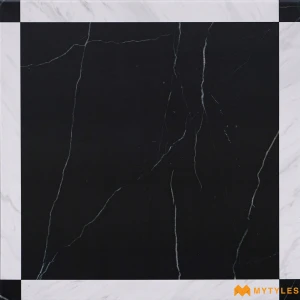 undefined-Black Marble Frame Vitrified Moroccan Tile Code38999 300x300mm 10Pc Pack