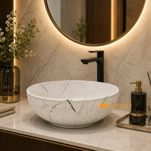 undefined-Ceramic White Wash Basin Code36020 (380x380x140mm, Matt)