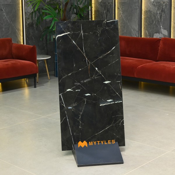 Vitrified Tiles-Vitrified Black Floor and Wall Tile Code29338 (600x1200mm, Glossy)
