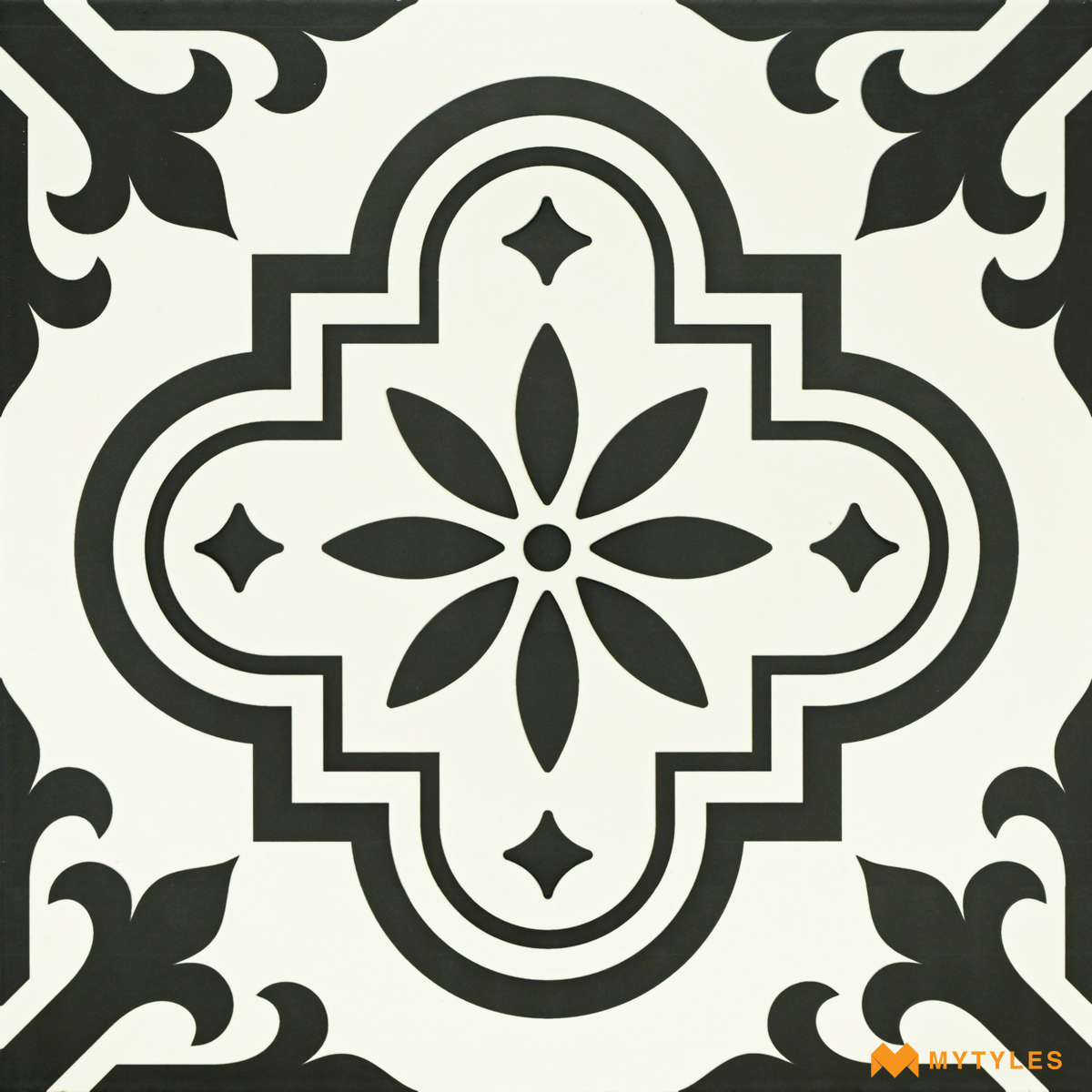 Buy 1x1 Feet White and Black Moroccan Wall & Floor Tile code26891 Online