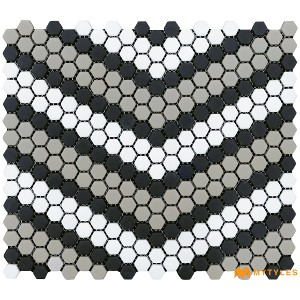 undefined-Imported White & Black Glass Mosaic Tile Code29004 (303x303mm, Matt)