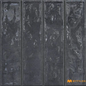undefined-Charcoal Black Subway Luster Glossy Vitrified Wall Tile 60x260mm - Pack of 32
