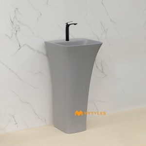 undefined-Ceramic Gray Pedestal Wash Basin Code30987 (400x375x820mm, Matt)