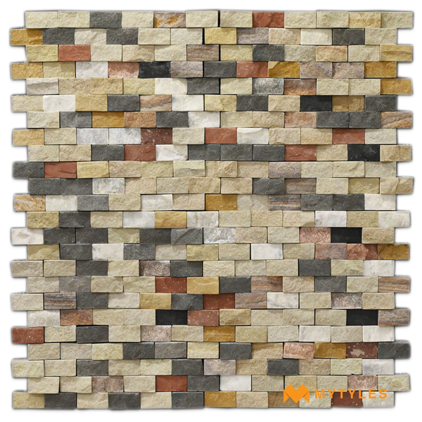Natural Stone Cladding-Natural Stone Wall Cladding Code15658 (300x300mm, Stone) -  Mix Interlock Mosaic