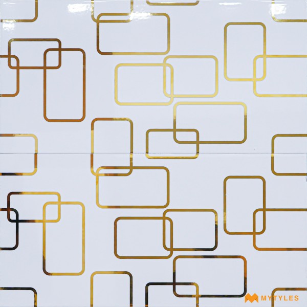 Metallic Tiles-Ceramic White and Gold Highlighter Wall Tile Code31255 (300x600mm, High-Glossy)