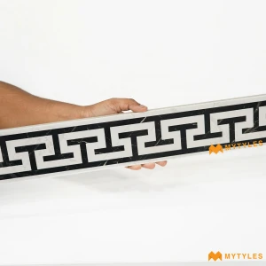 undefined-Vitrified White and Black Border Tile Code33822 (100x1200mm, Glossy)