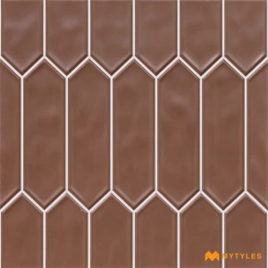 undefined-Cinnamon Brown Picket Ceramic Geometric Wall Tile Code39466 300x300mm 11Pc