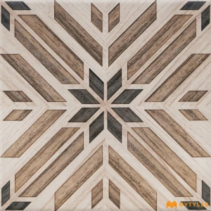 undefined-Brown Starburst Wood Parquetry Porcelain Tile Code39876 200x200mm 13Pc Pack