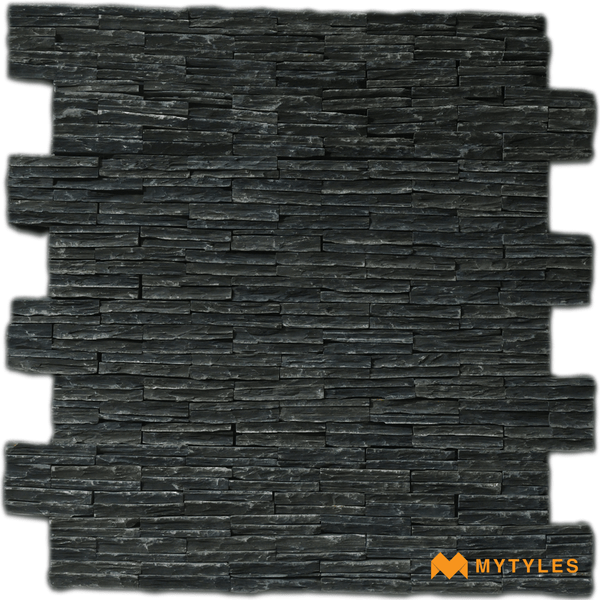 Natural Stone Cladding-Natural Stone Cladding Code16487  Black Waterfall Mosaic (150x600mm, Stone)