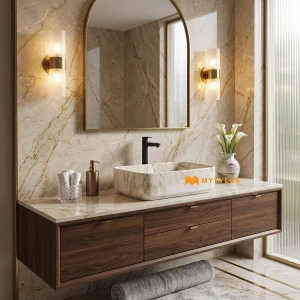 undefined-Ceramic Marble Finish Cream Wash Basin Code31891 (325x450mm, Glossy)