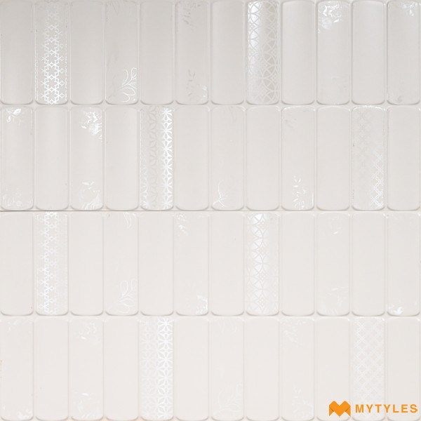Geometric Tiles-Ceramic White Geometric Wall Tile Code33974 (300x600mm, Matt)