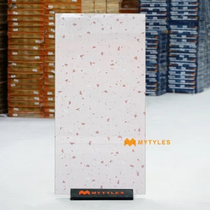 undefined-Pink Confetti White Glossy Vitrified Terrazzo Tile Code40610 600x1200mm 2Pc