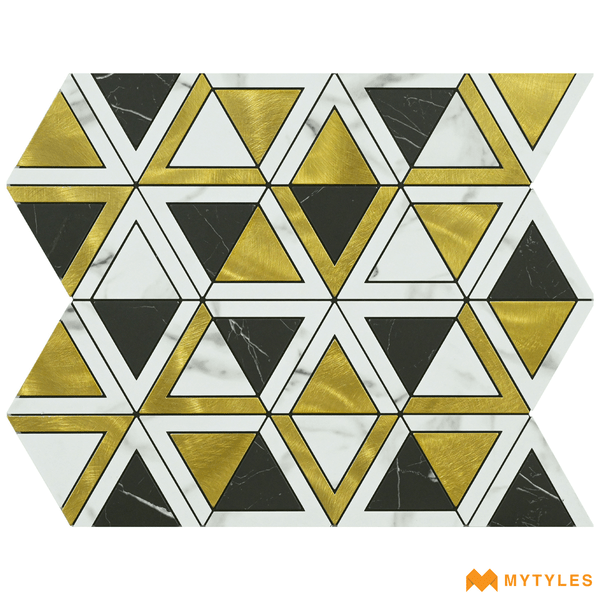 Metallic Tiles-Gold Metal Mosaic Wall Tile Code25585 (300x300mm, Metallic)