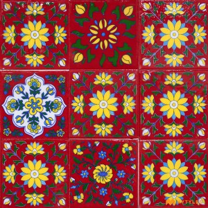 undefined-Decorative Red Floor and Wall Tile Code30824 (100x100mm, Glossy, 9Pcs)